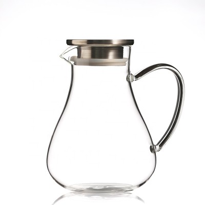 Wholesale 1000ML Carafe With Stainless Steel Lid Clear Borosilicate Glass Water Pitcher Juice Jug